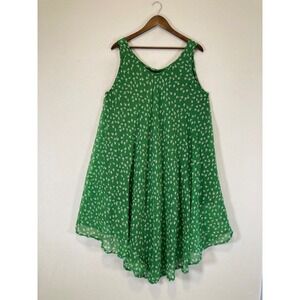 Boho Cottagecore Ana & Rose Women OS Plus Green Floral Handkerchief Hem Dress